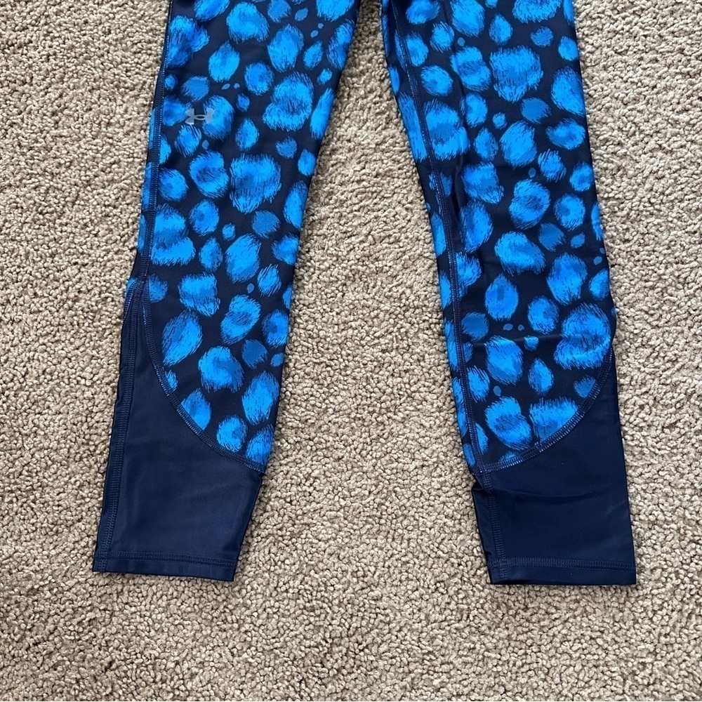 Under Armour Women's HeatGear No-Slip Waistband Blue Print Ankle Leggings sz SP - Picture 9 of 13